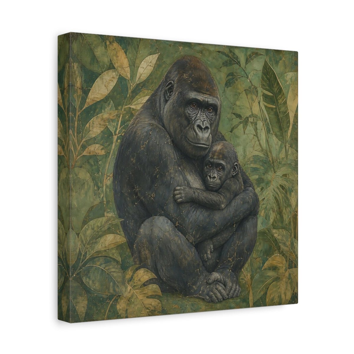 Animals Gorilla And Baby Green Canvas Print – Living Room, Above Console Table - YesArtYes