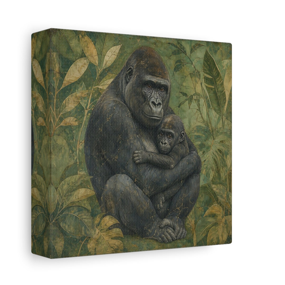 Side Mockup 2. Animals Gorilla And Baby Green Gorilla shown as canvas print