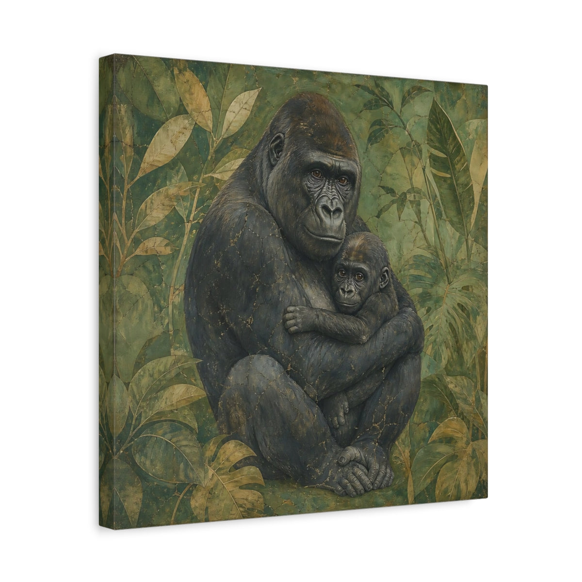 Side Mockup 6. Animals Gorilla And Baby Green Gorilla shown as canvas print
