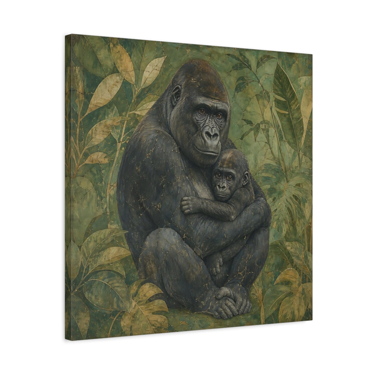 Side Mockup 4. Animals Gorilla And Baby Green Gorilla shown as canvas print