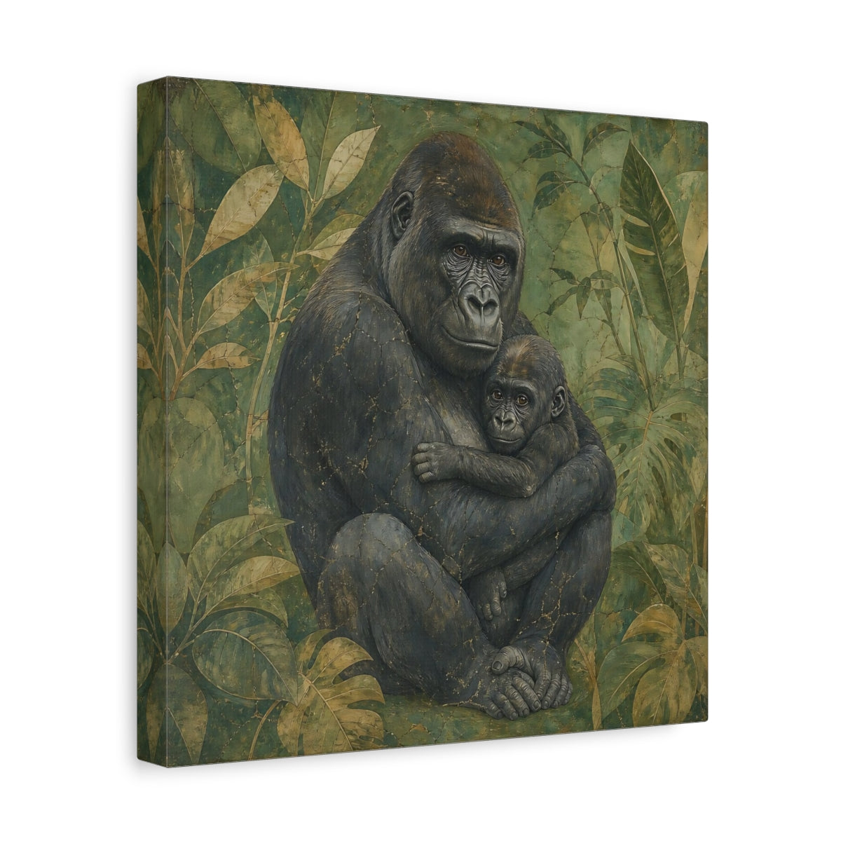 Side Mockup 8. Animals Gorilla And Baby Green Gorilla shown as canvas print