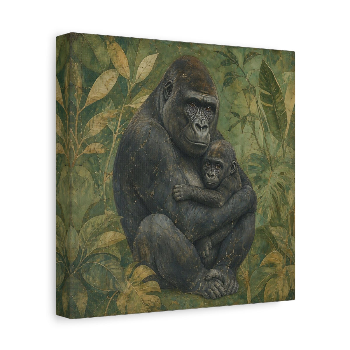 Side Mockup 9. Animals Gorilla And Baby Green Gorilla shown as canvas print