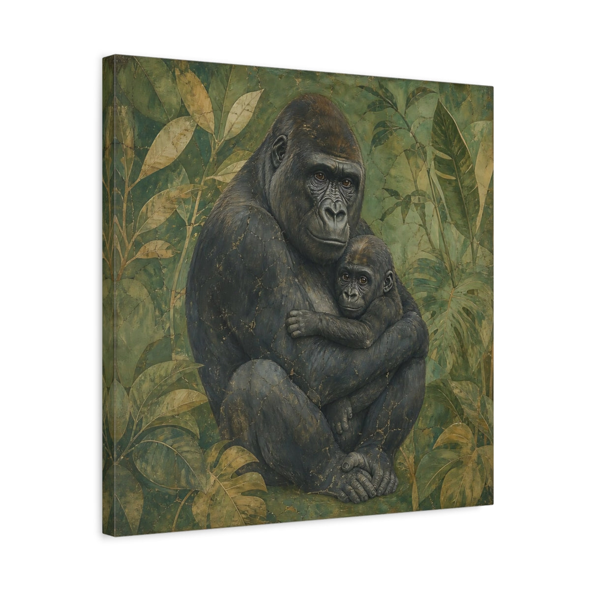 Side Mockup 5. Animals Gorilla And Baby Green Gorilla shown as canvas print
