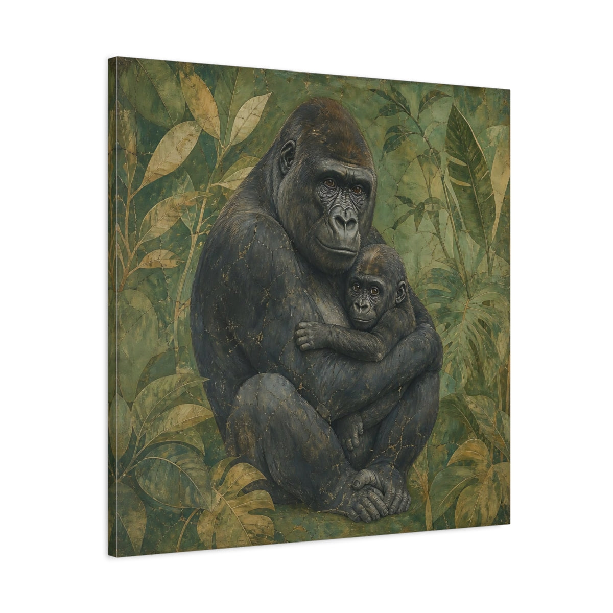Side Mockup 3. Animals Gorilla And Baby Green Gorilla shown as canvas print