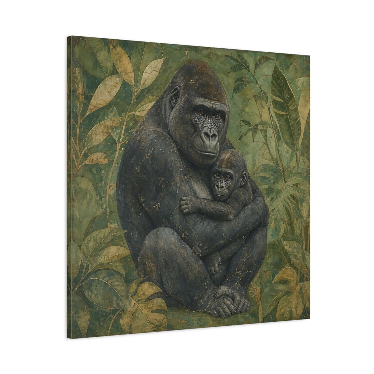 Main Mockup. Animals Gorilla And Baby Green Gorilla shown as canvas print