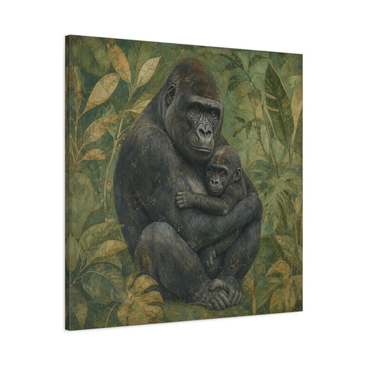 Main Mockup. Animals Gorilla And Baby Green Gorilla shown as canvas print