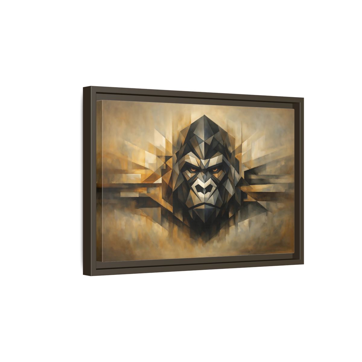 Side Mockup 5. Animals Gorilla Brown And Gold Gorilla shown as stretched canvas wall art