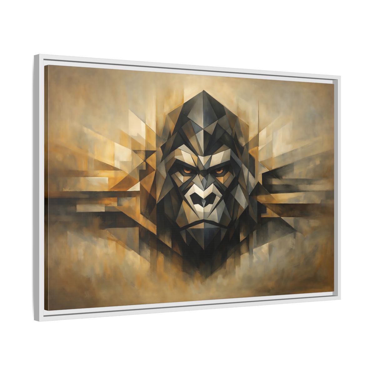 Side Mockup 8. Animals Gorilla Brown And Gold Gorilla shown as stretched canvas wall art