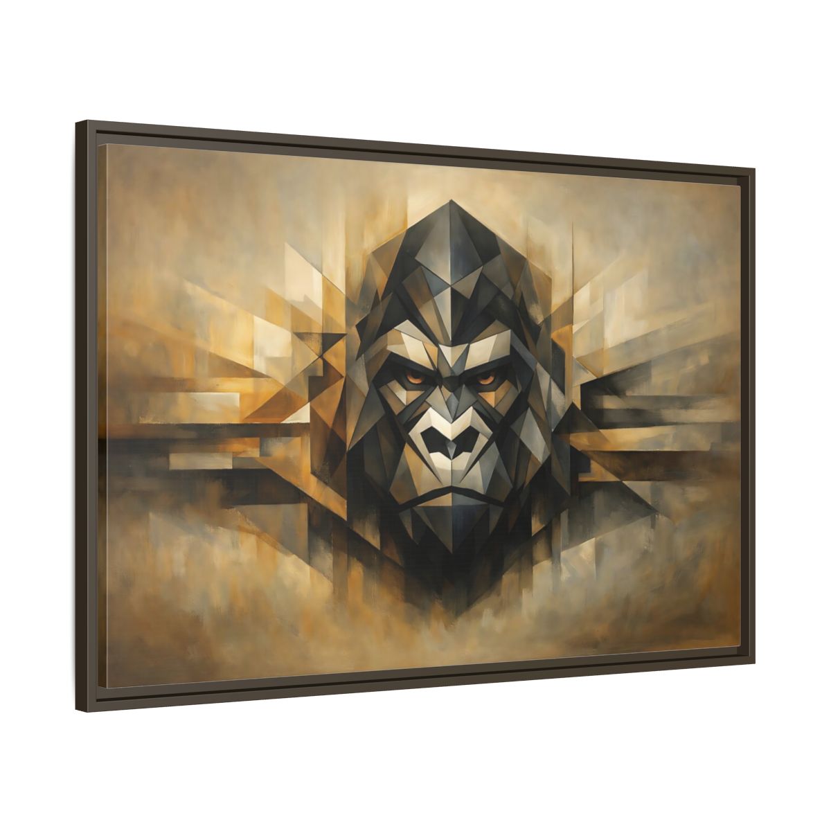 Side Mockup 9. Animals Gorilla Brown And Gold Gorilla shown as stretched canvas wall art