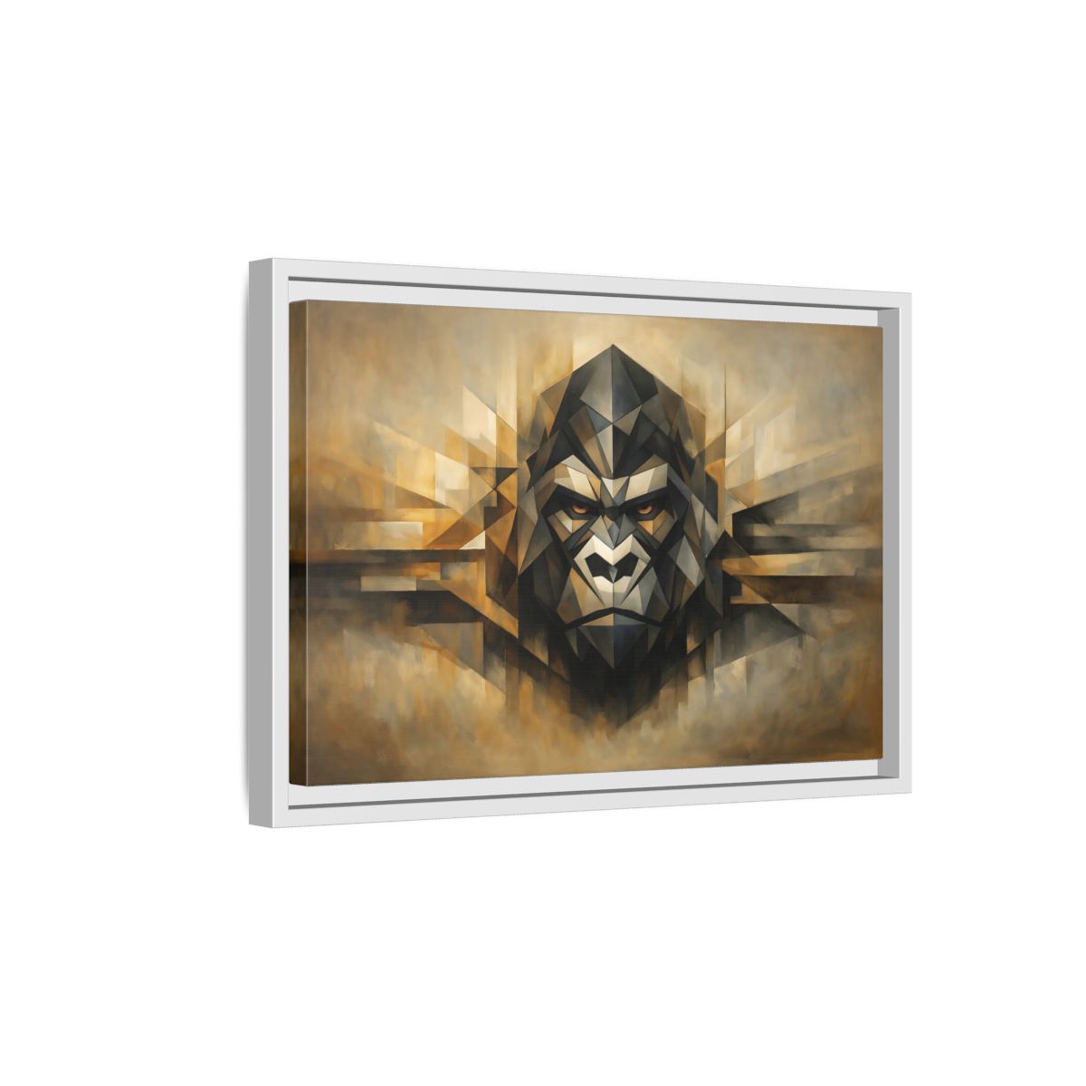 Side Mockup 4. Animals Gorilla Brown And Gold Gorilla shown as stretched canvas wall art