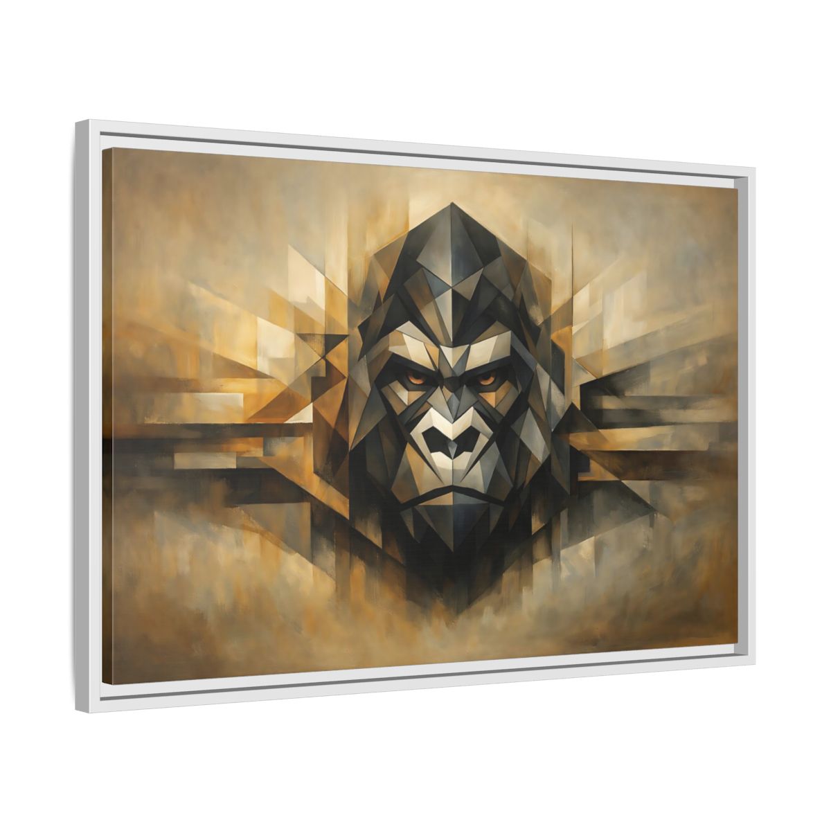 Side Mockup 10. Animals Gorilla Brown And Gold Gorilla shown as stretched canvas wall art