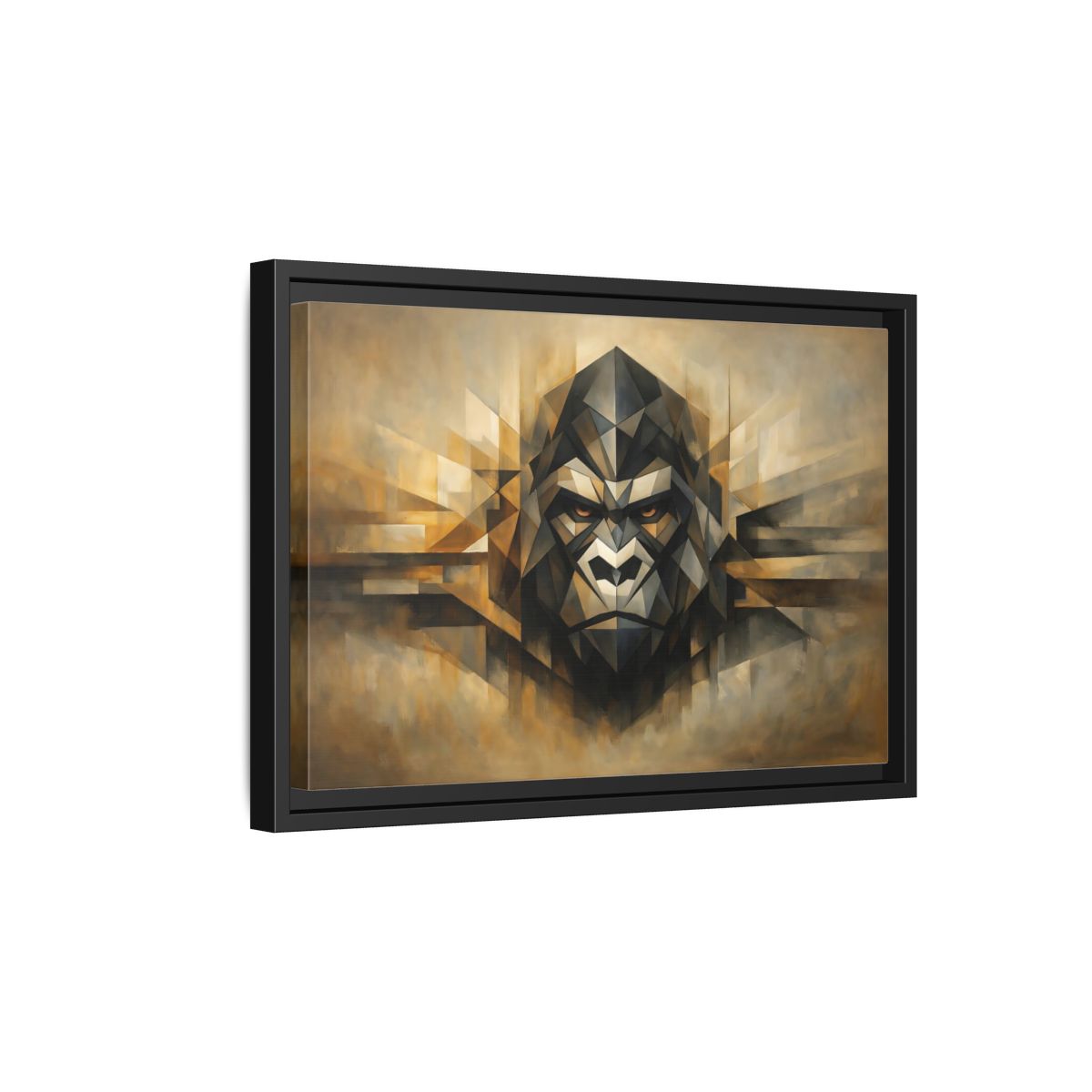 Side Mockup 6. Animals Gorilla Brown And Gold Gorilla shown as stretched canvas wall art
