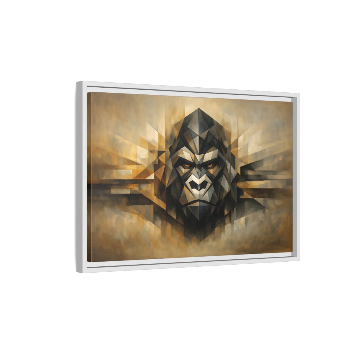 Side Mockup 1. Animals Gorilla Brown And Gold Gorilla shown as stretched canvas wall art