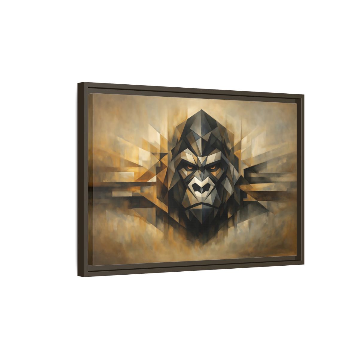 Side Mockup 2. Animals Gorilla Brown And Gold Gorilla shown as stretched canvas wall art