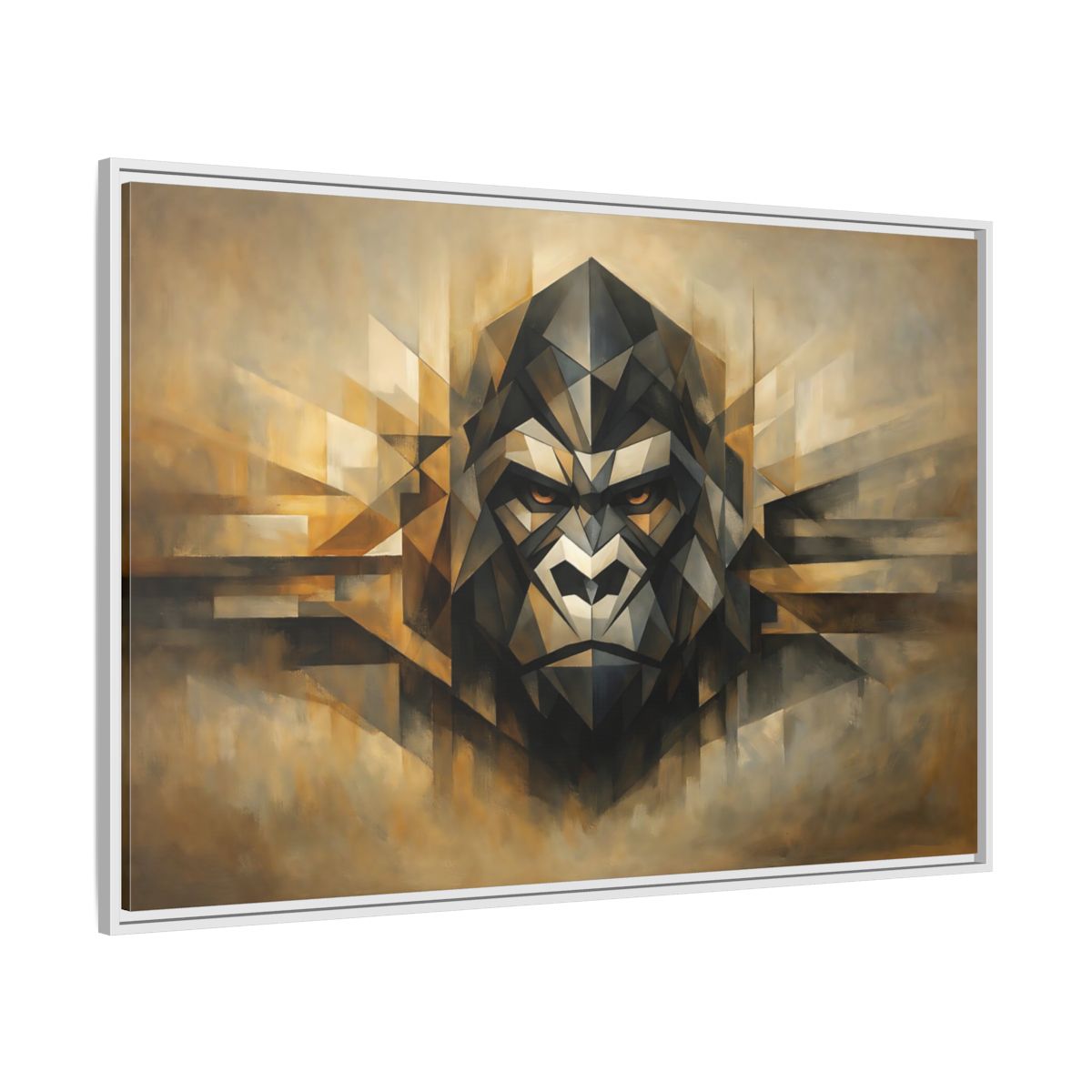 Side Mockup 7. Animals Gorilla Brown And Gold Gorilla shown as stretched canvas wall art