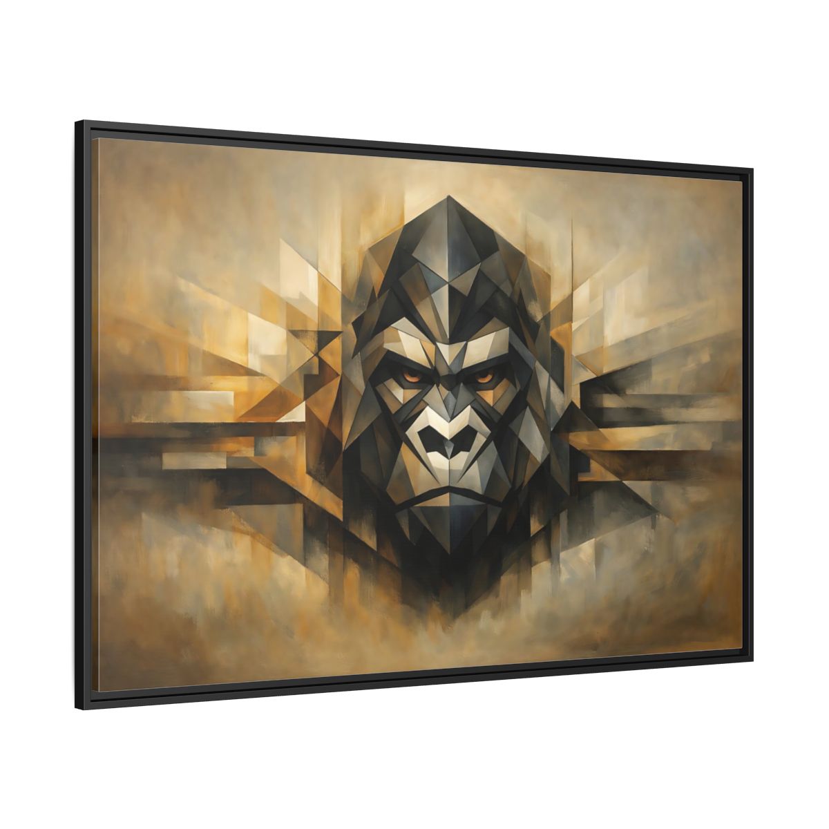Side Mockup 12. Animals Gorilla Brown And Gold Gorilla shown as stretched canvas wall art