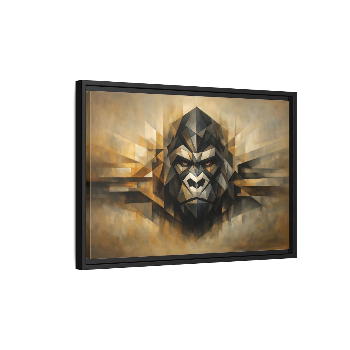 Side Mockup 3. Animals Gorilla Brown And Gold Gorilla shown as stretched canvas wall art