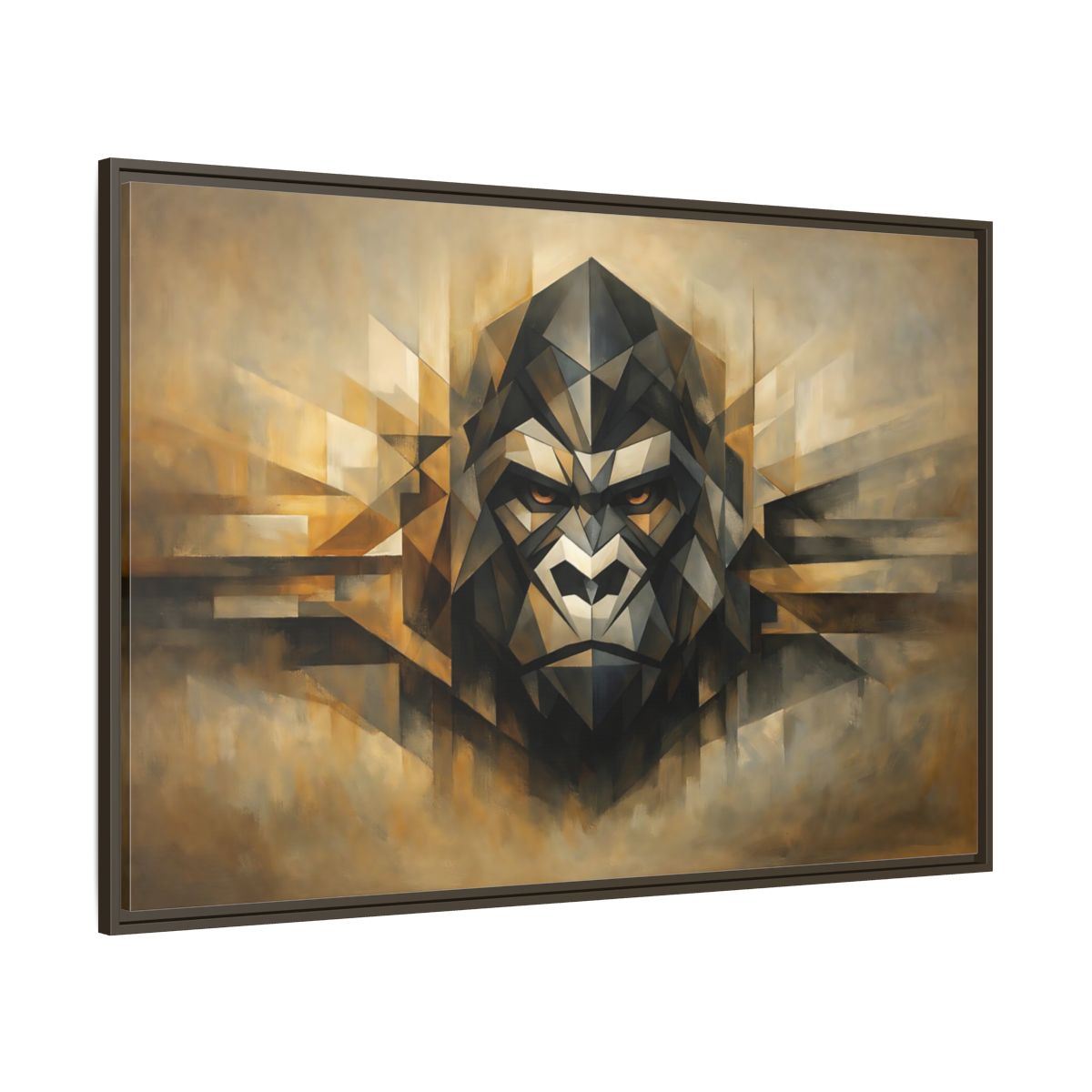 Main Mockup. Animals Gorilla Brown And Gold Gorilla shown as stretched canvas wall art