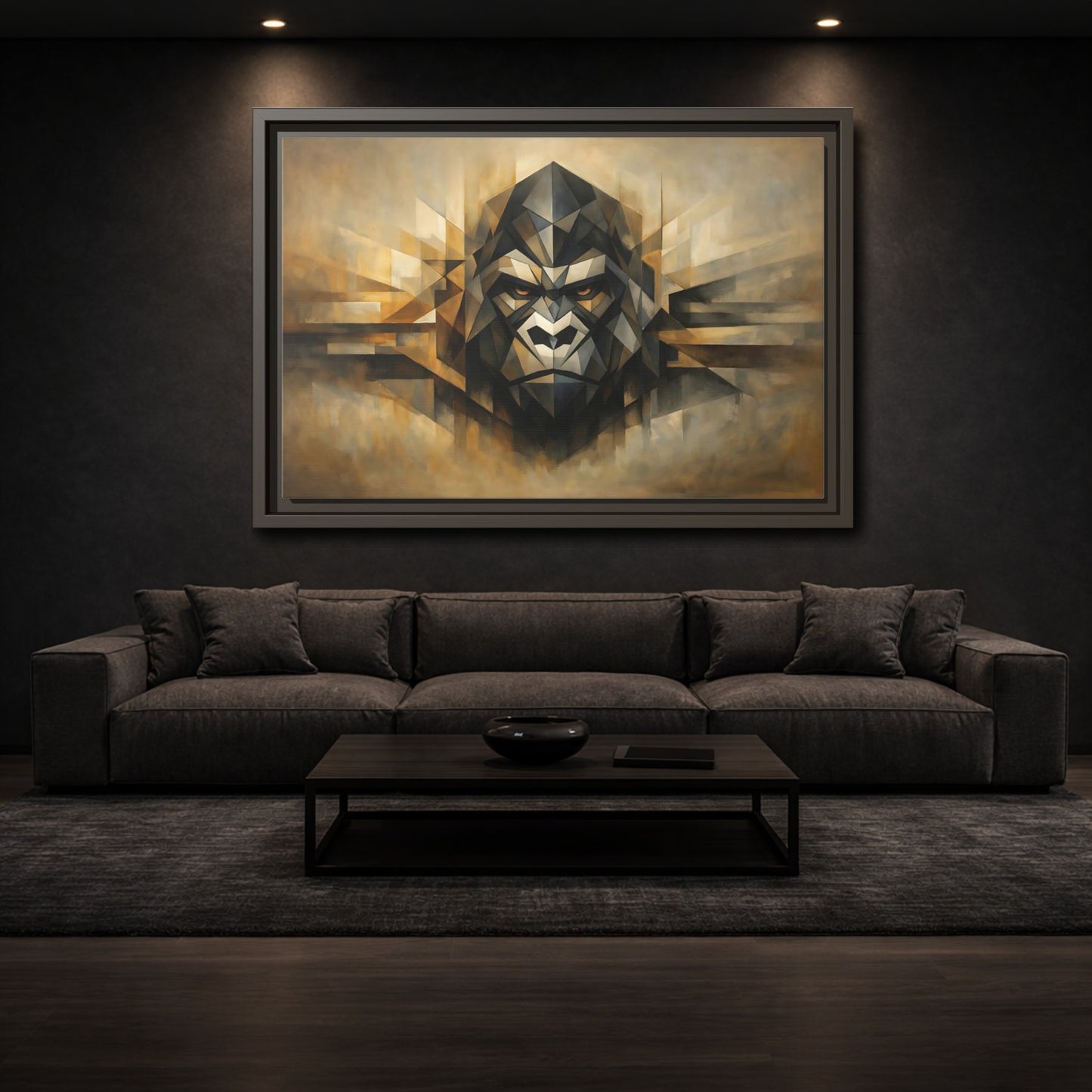 Mockup 2. Animals Gorilla Brown And Gold Gorilla shown as stretched canvas wall art