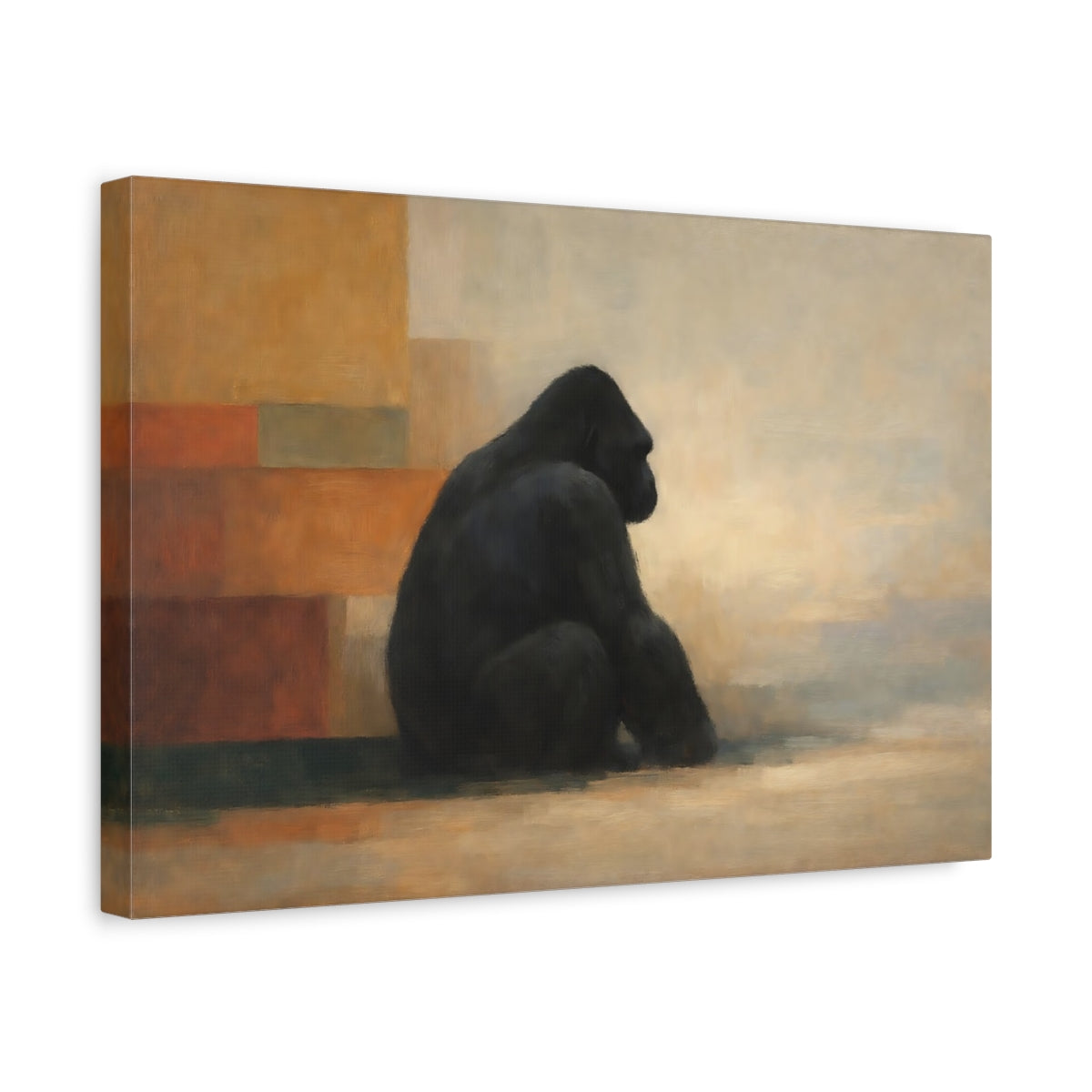 Side Mockup 4. Animals Gorilla Brown Black Gorilla shown as stretched canvas wall art