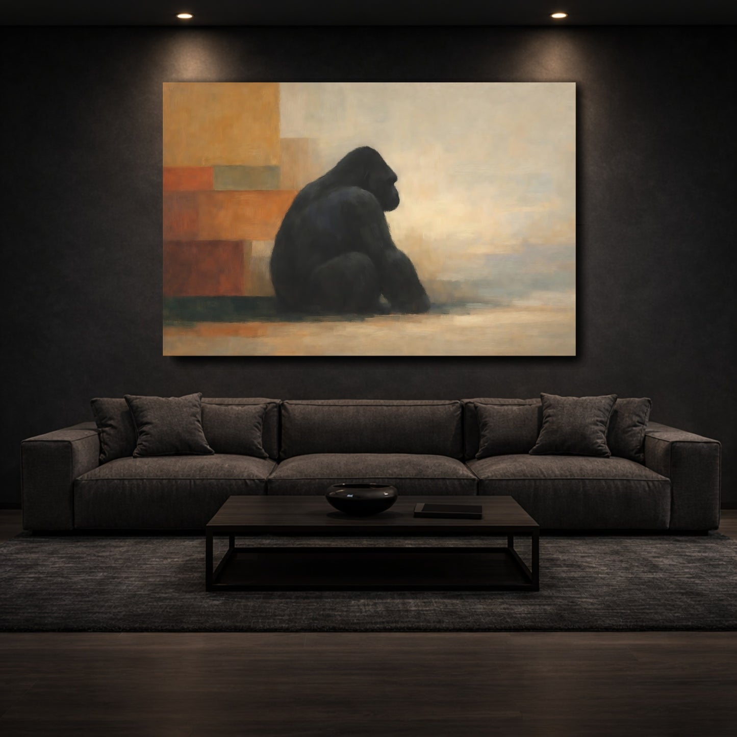 Mockup 2. Animals Gorilla Brown Black Gorilla shown as stretched canvas wall art
