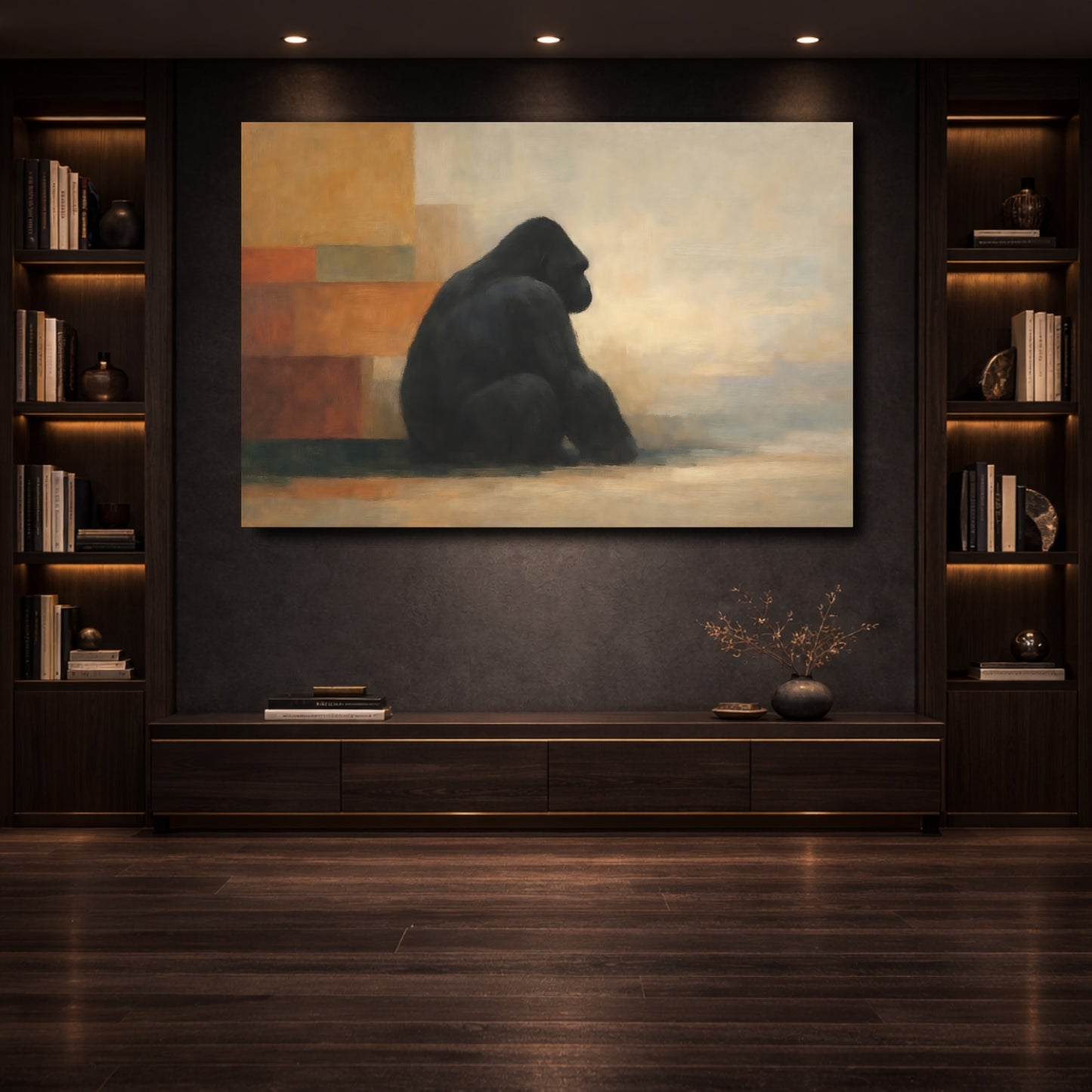 Mockup 3. Animals Gorilla Brown Black Gorilla shown as stretched canvas wall art