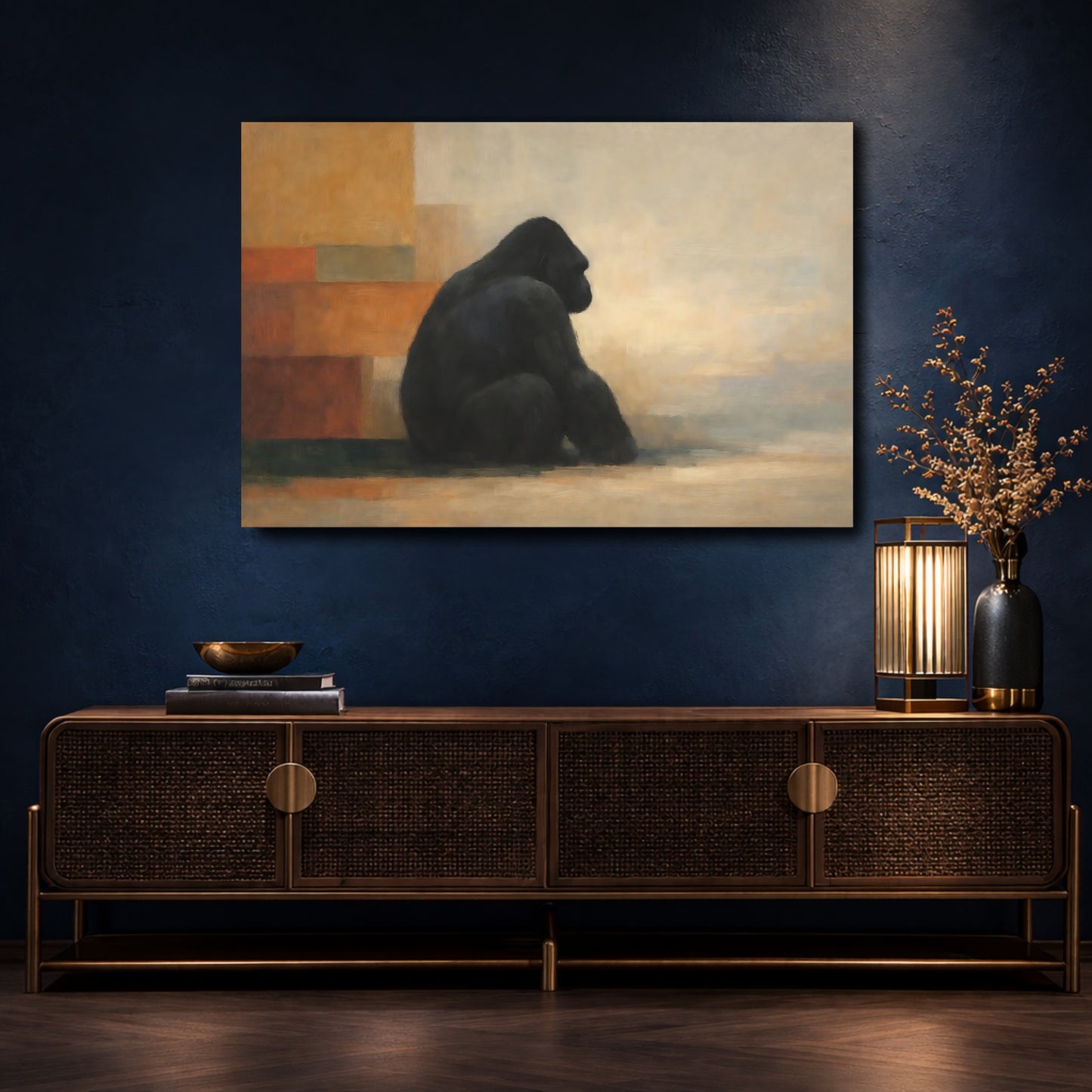 Mockup 4. Animals Gorilla Brown Black Gorilla shown as stretched canvas wall art