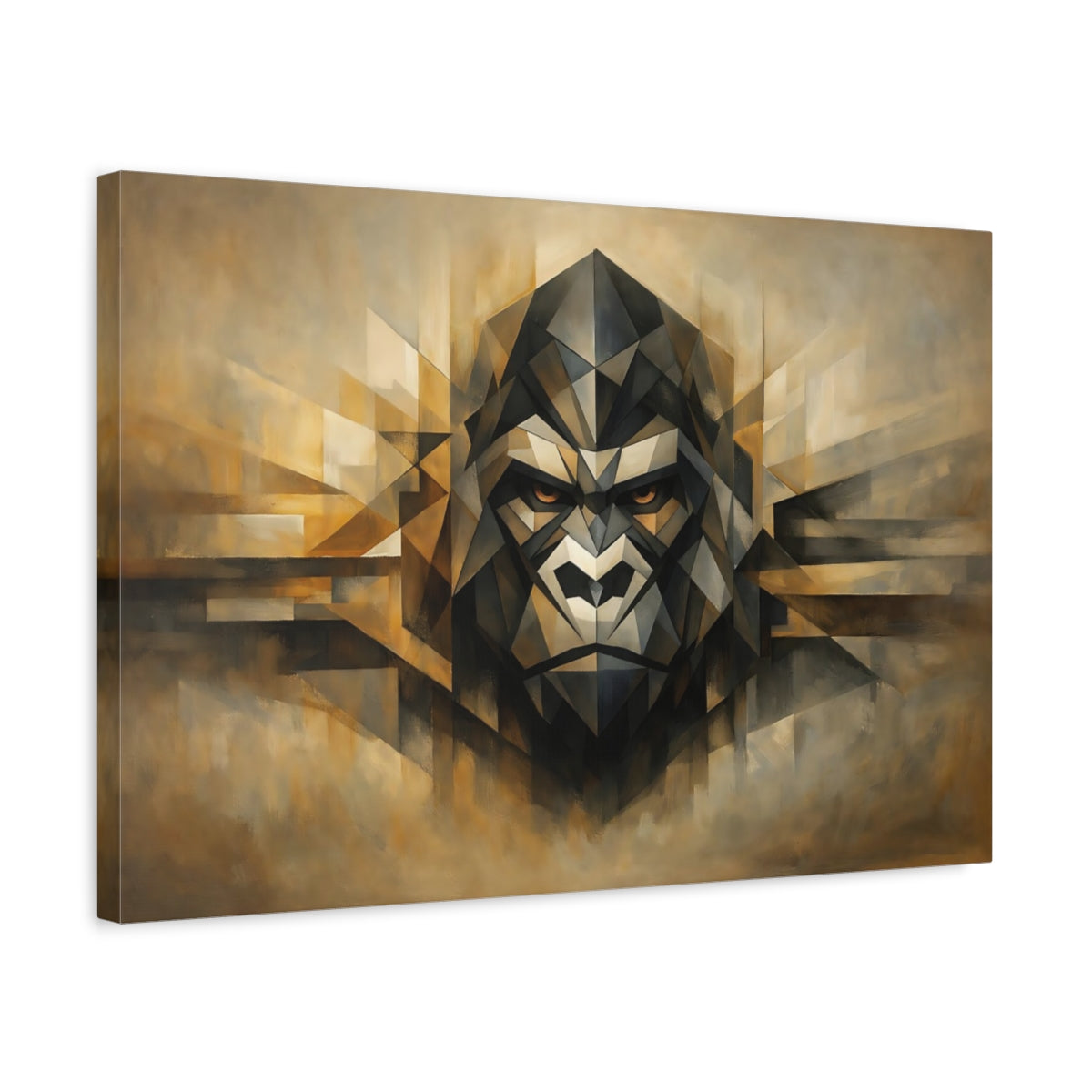 Side Mockup 3. Animals Gorilla Brown Gold Geometric shown as stretched canvas wall art