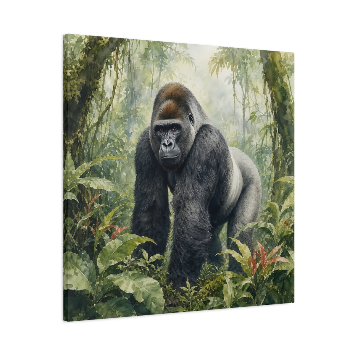 Main Mockup. Animals Gorilla Green Jungle shown as canvas print