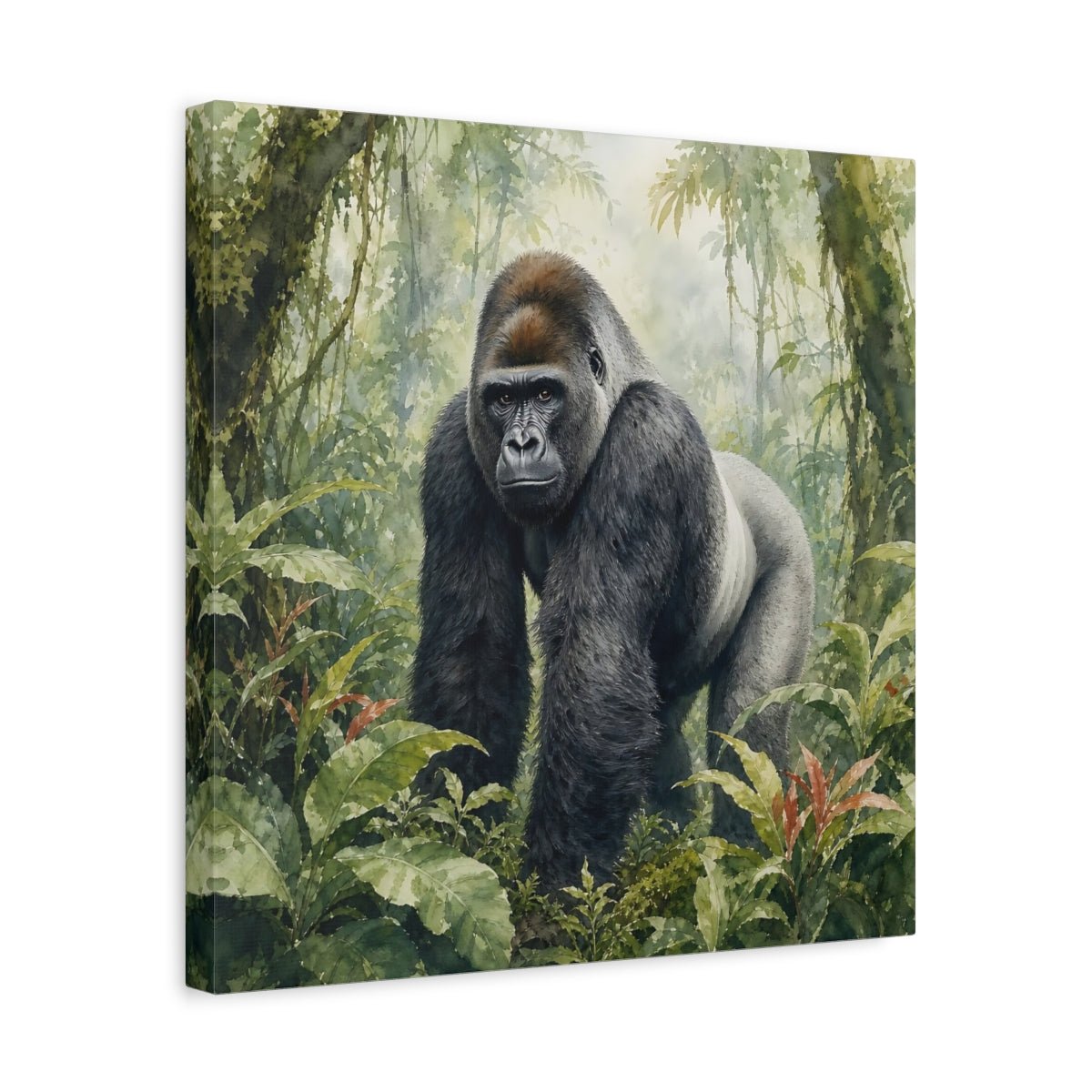 Animals Gorilla Green Jungle Canvas Print Wall Art – Watercolor Living Room, Above Console Table - YesArtYes