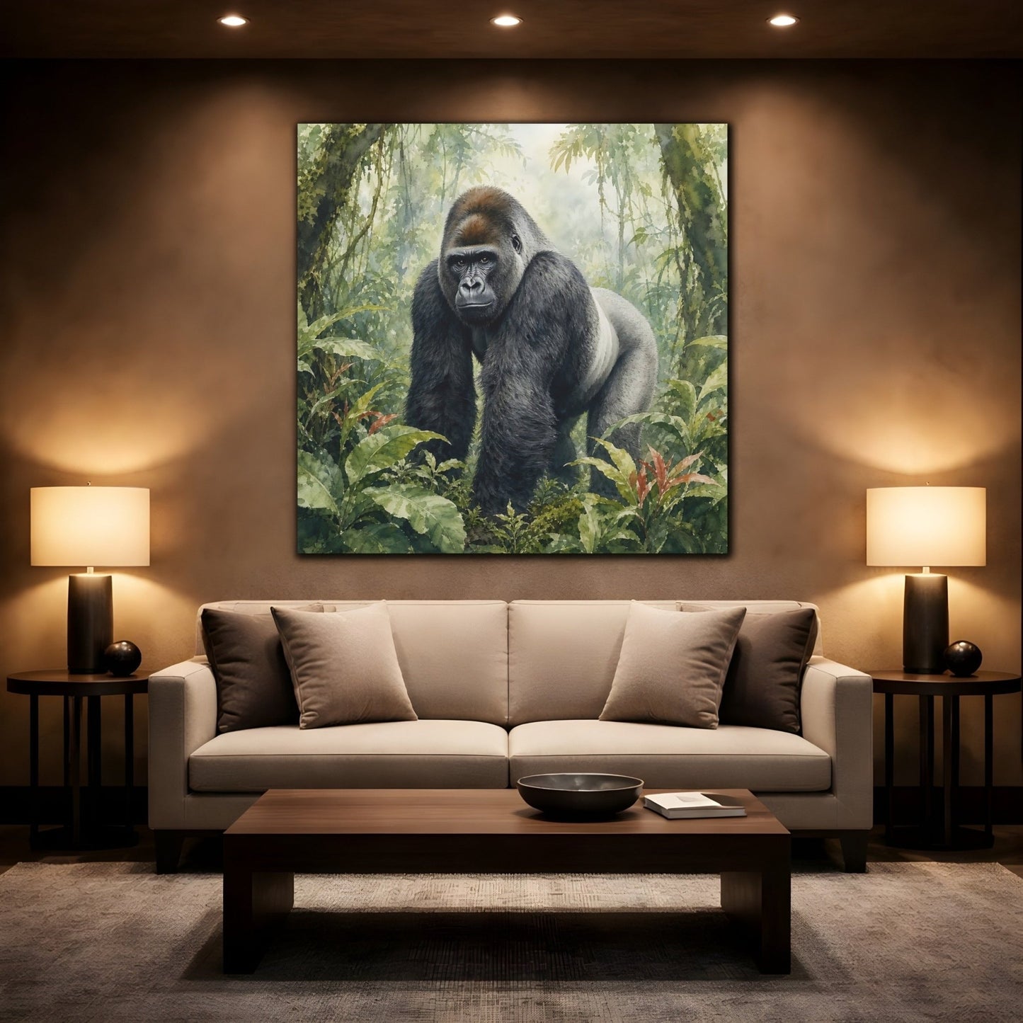 Animals Gorilla Green Jungle Canvas Print Wall Art – Watercolor Living Room, Above Console Table - YesArtYes