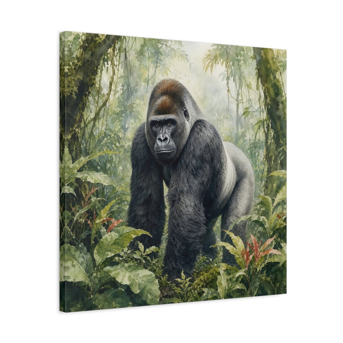 Animals Gorilla Green Jungle Canvas Print Wall Art – Watercolor Living Room, Above Console Table - YesArtYes