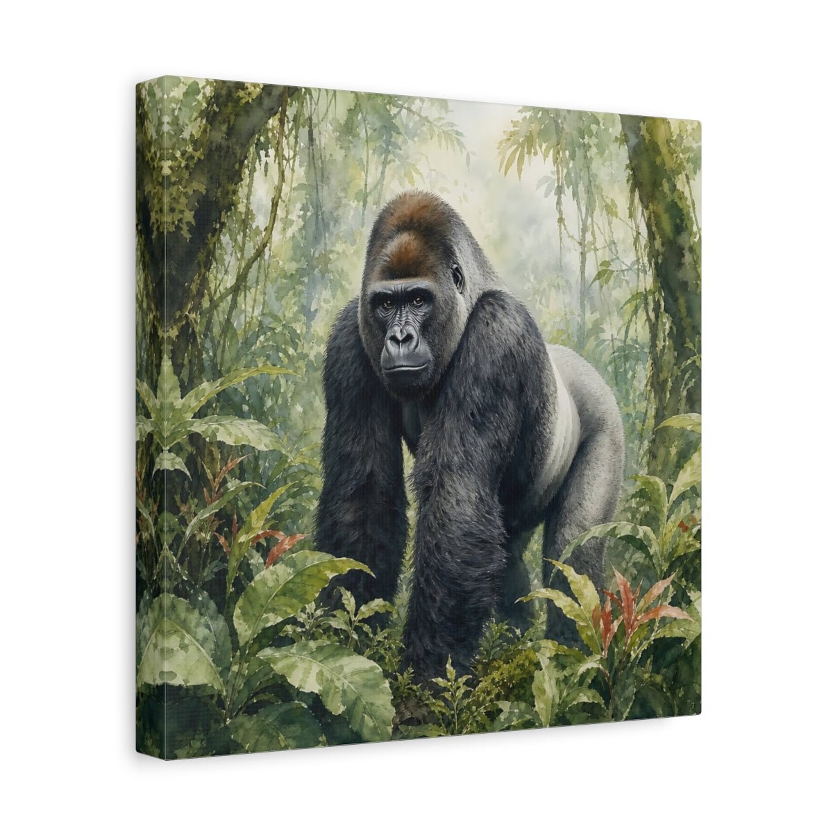 Animals Gorilla Green Jungle Canvas Print Wall Art – Watercolor Living Room, Above Console Table - YesArtYes