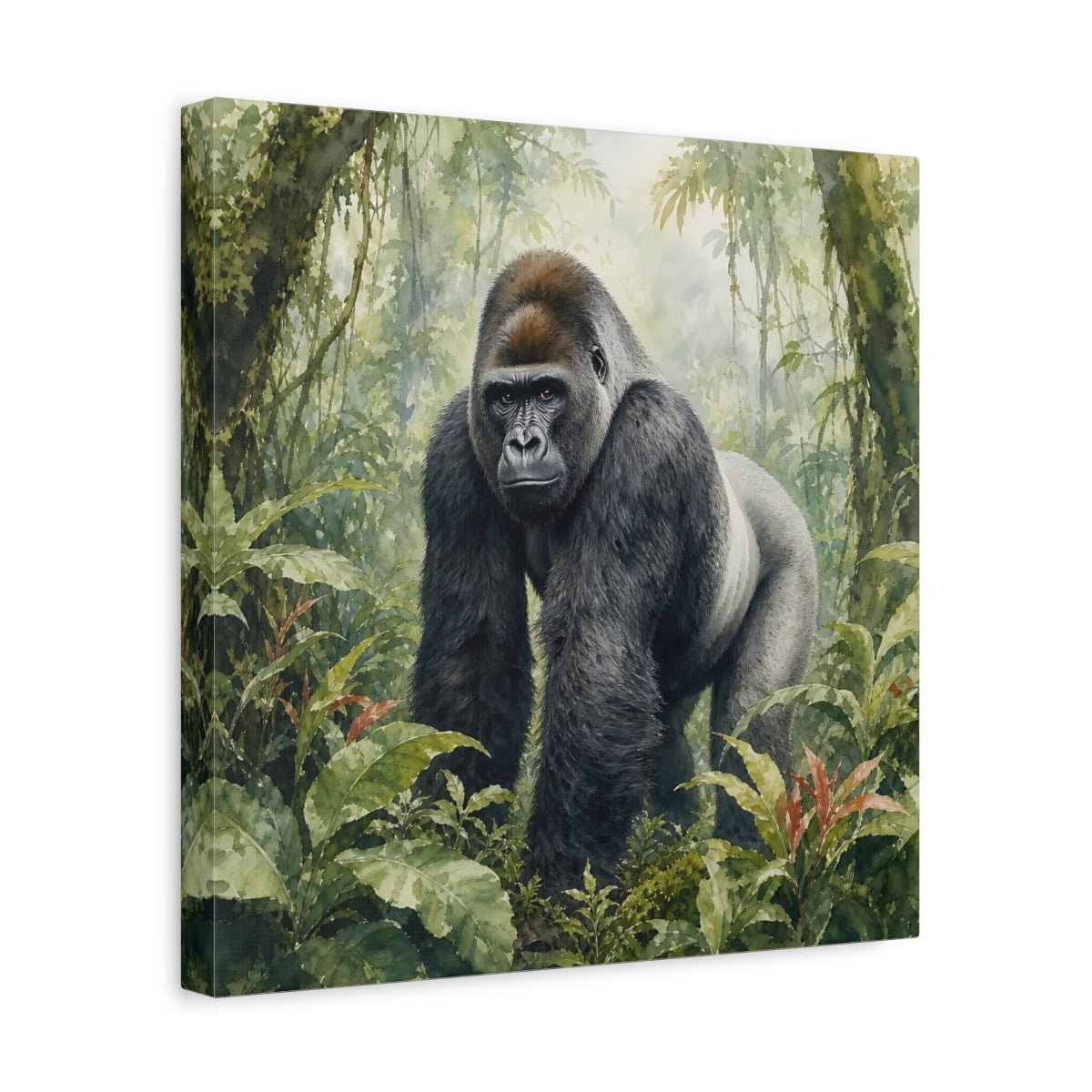 Animals Gorilla Green Jungle Canvas Print Wall Art – Watercolor Living Room, Above Console Table - YesArtYes