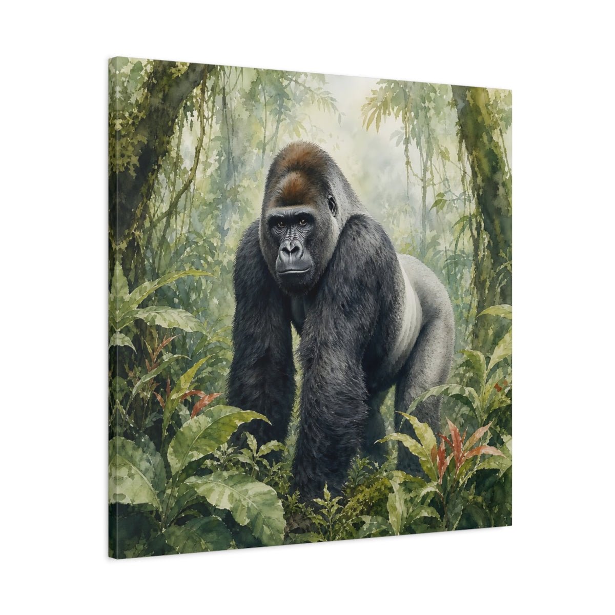 Animals Gorilla Green Jungle Canvas Print Wall Art – Watercolor Living Room, Above Console Table - YesArtYes