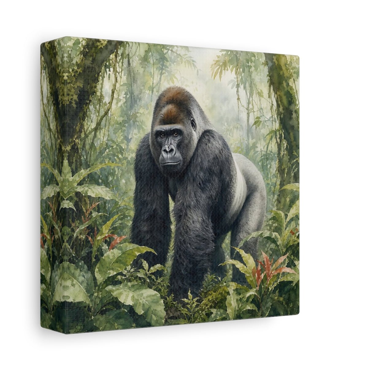 Animals Gorilla Green Jungle Canvas Print Wall Art – Watercolor Living Room, Above Console Table - YesArtYes