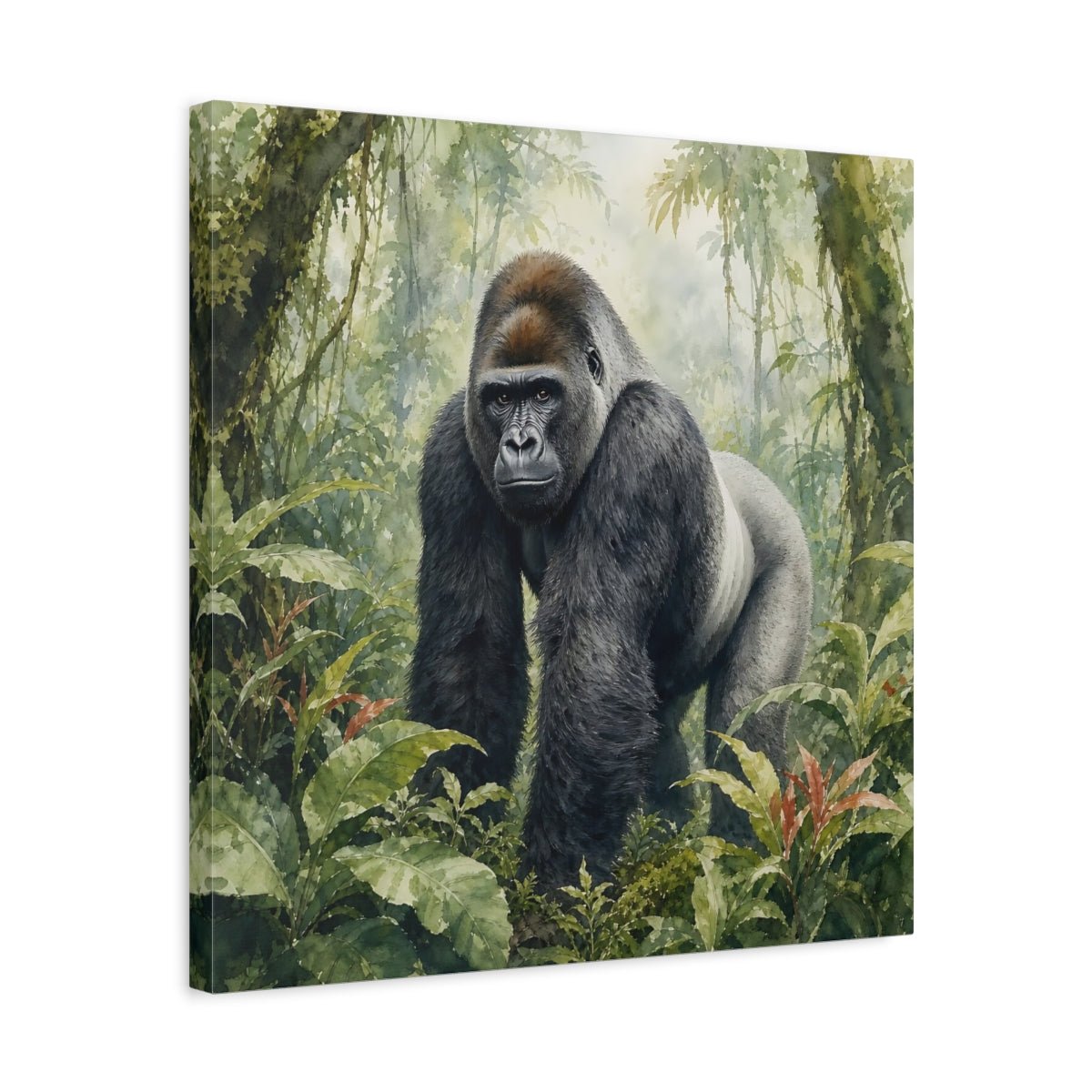 Animals Gorilla Green Jungle Canvas Print Wall Art – Watercolor Living Room, Above Console Table - YesArtYes
