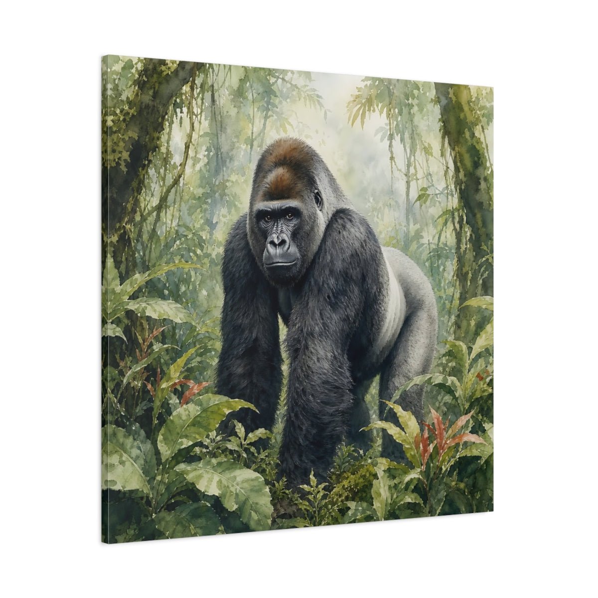 Animals Gorilla Green Jungle Canvas Print Wall Art – Watercolor Living Room, Above Console Table - YesArtYes