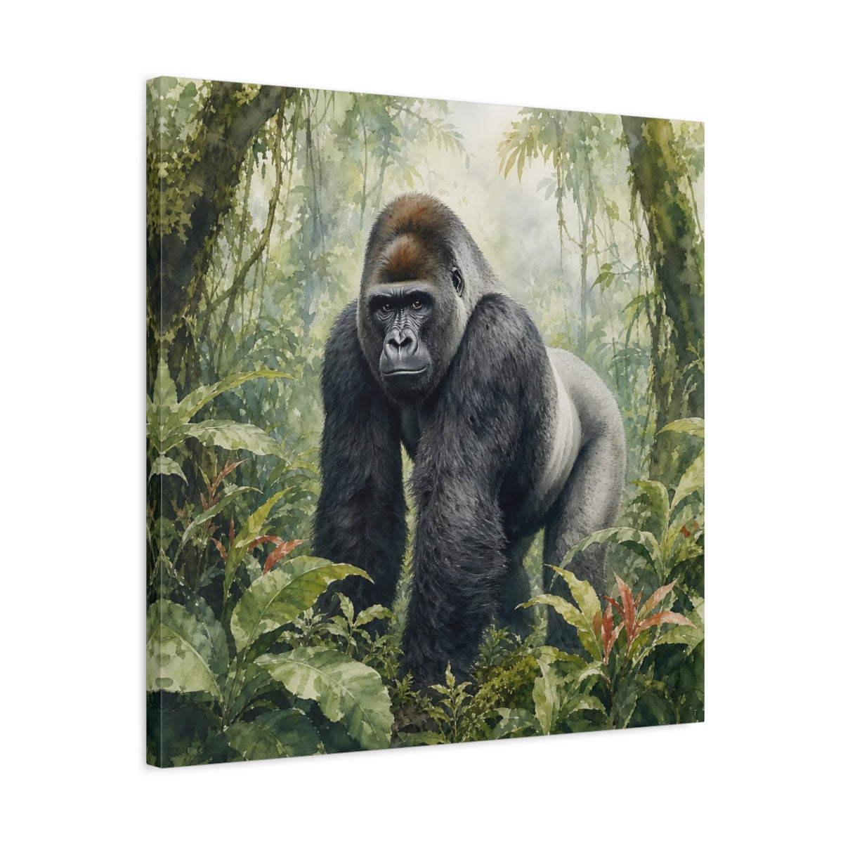 Side Mockup 4. Animals Gorilla Green Jungle shown as canvas print