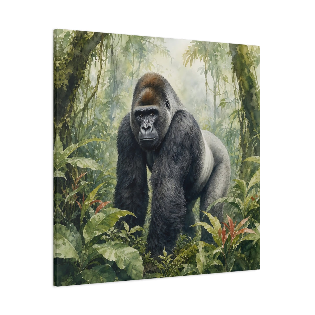 Side Mockup 1. Animals Gorilla Green Jungle shown as canvas print