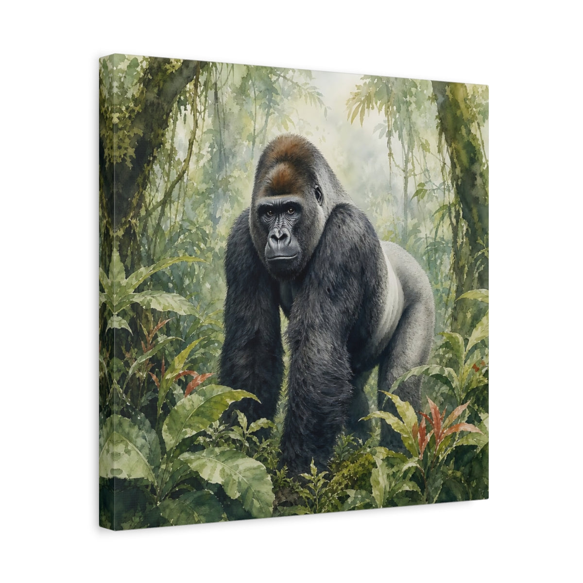 Side Mockup 6. Animals Gorilla Green Jungle shown as canvas print