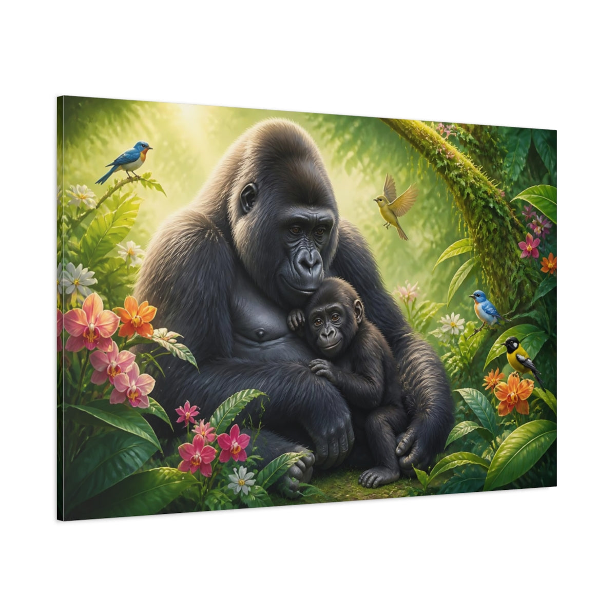 Side Mockup 1. Animals Gorilla Mother And Baby shown as canvas print