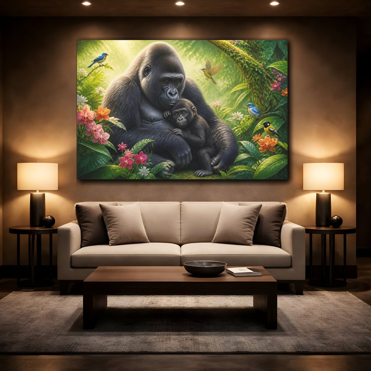 Mockup 2. Animals Gorilla Mother And Baby shown as canvas print
