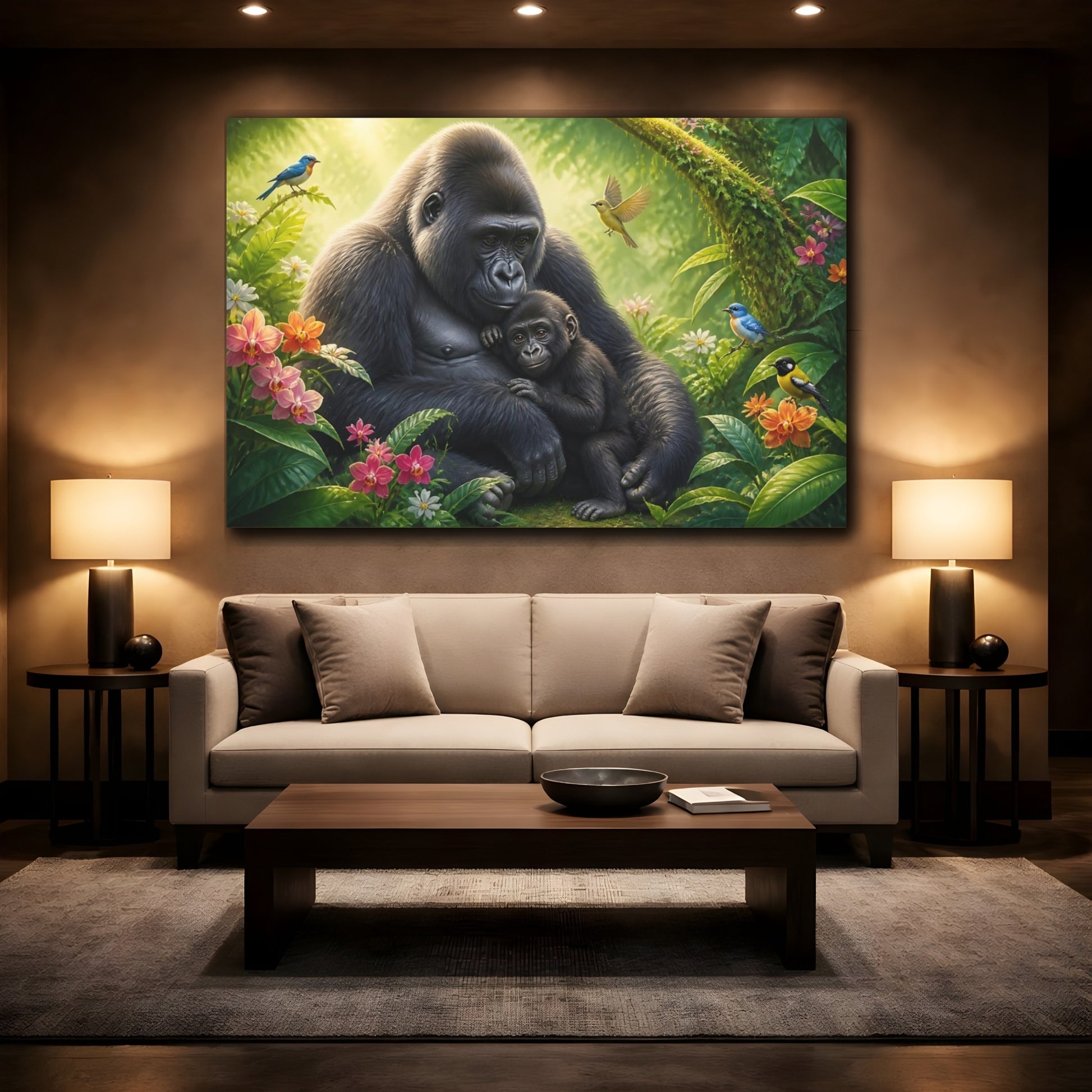 Mockup 2. Animals Gorilla Mother And Baby shown as canvas print