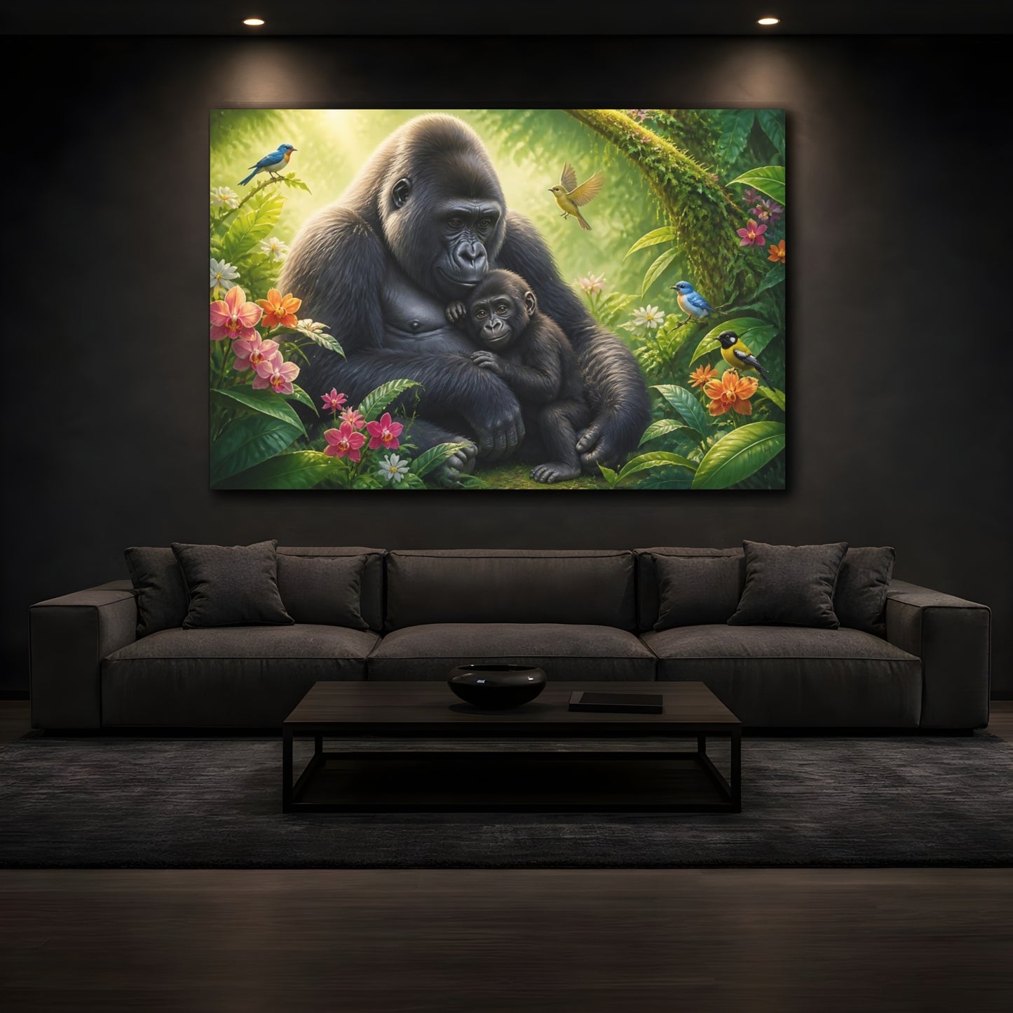 Mockup 3. Animals Gorilla Mother And Baby shown as canvas print