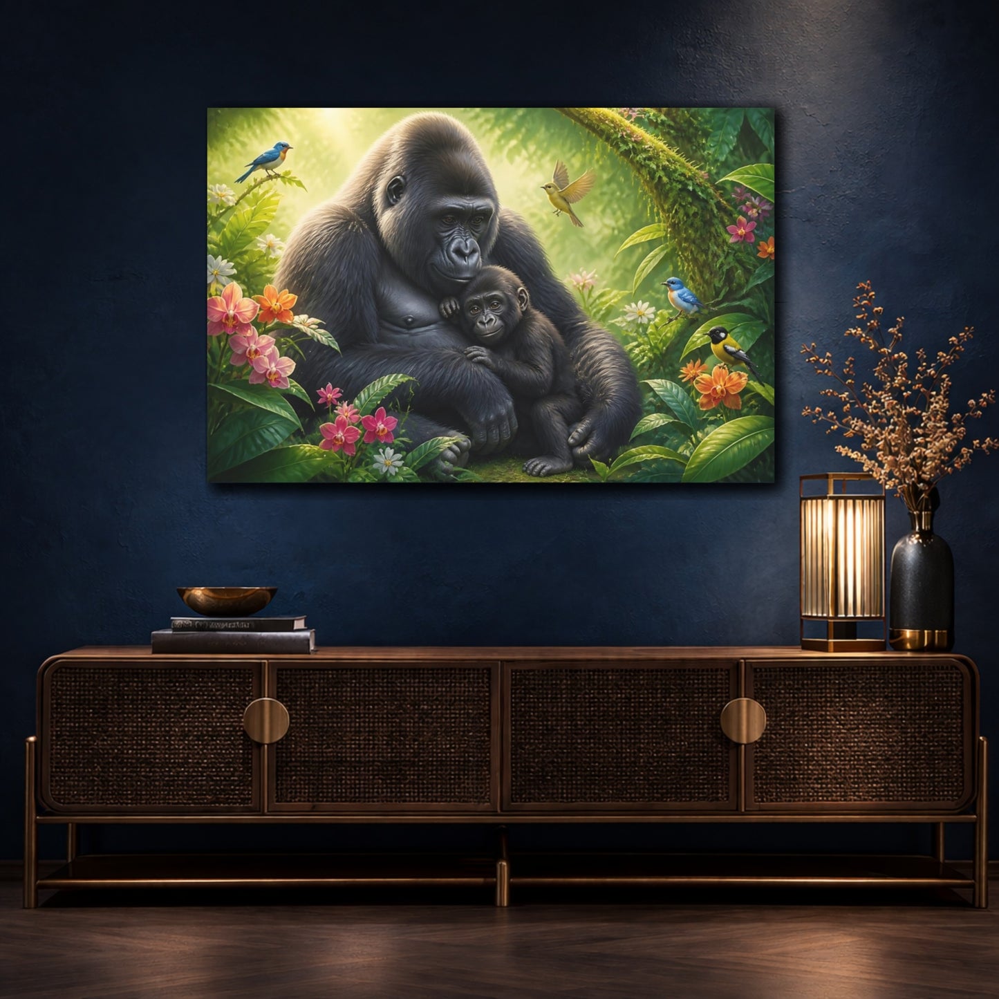 Mockup 4. Animals Gorilla Mother And Baby shown as canvas print
