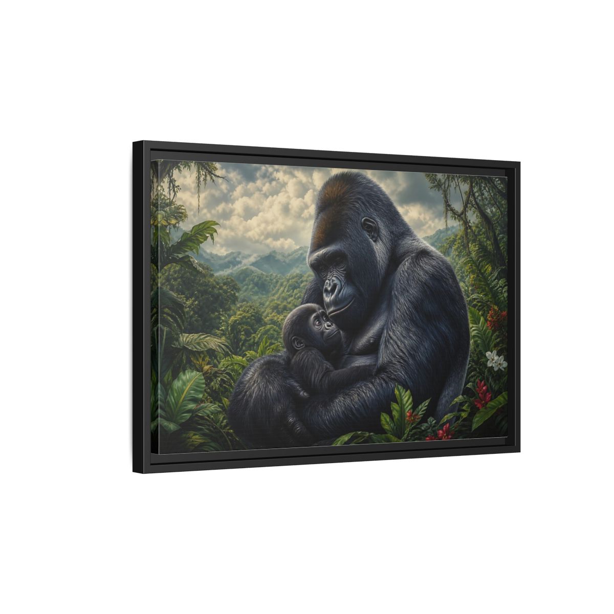Side Mockup 3. Animals Gorilla Mother Gorilla Mother shown as stretched canvas wall art