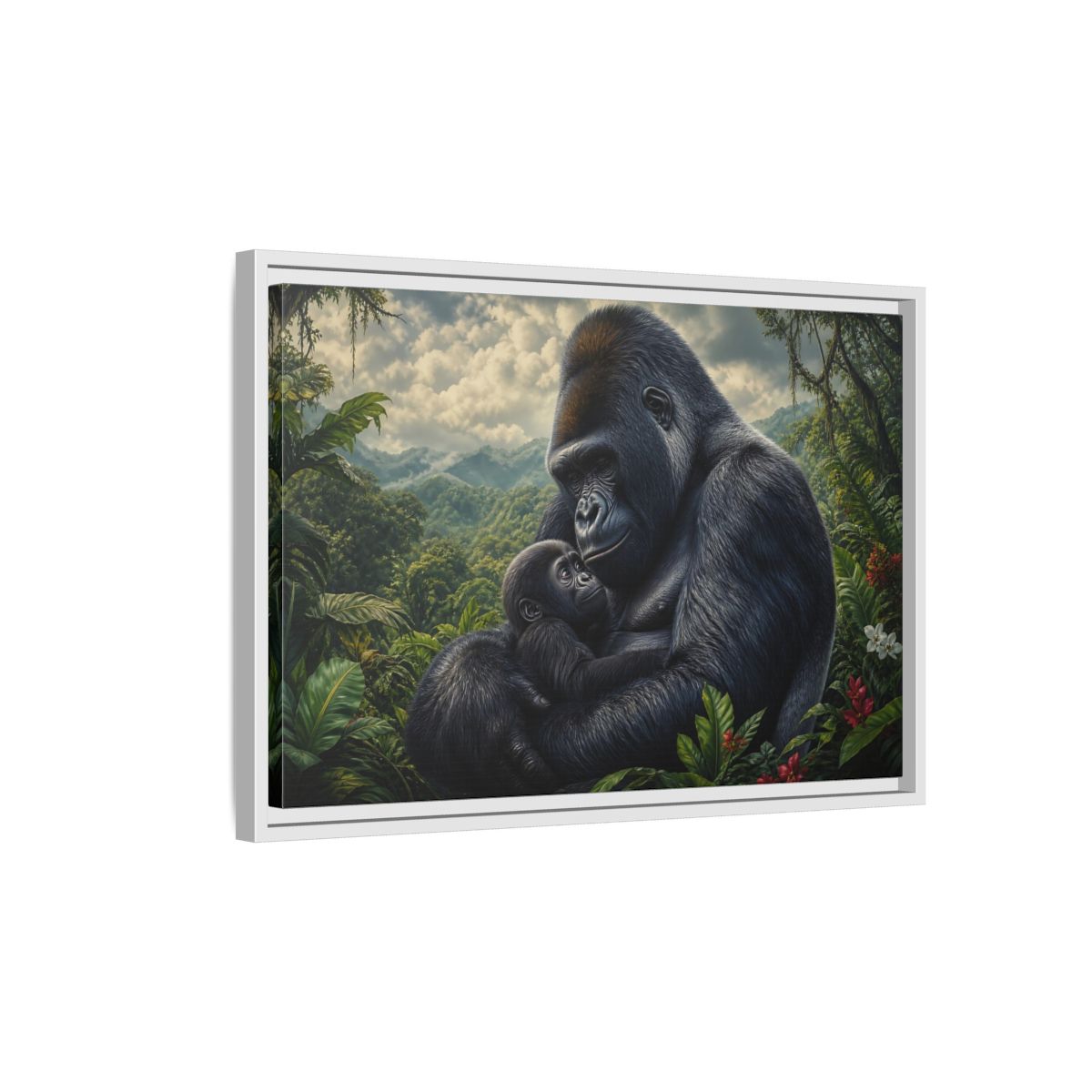 Side Mockup 1. Animals Gorilla Mother Gorilla Mother shown as stretched canvas wall art