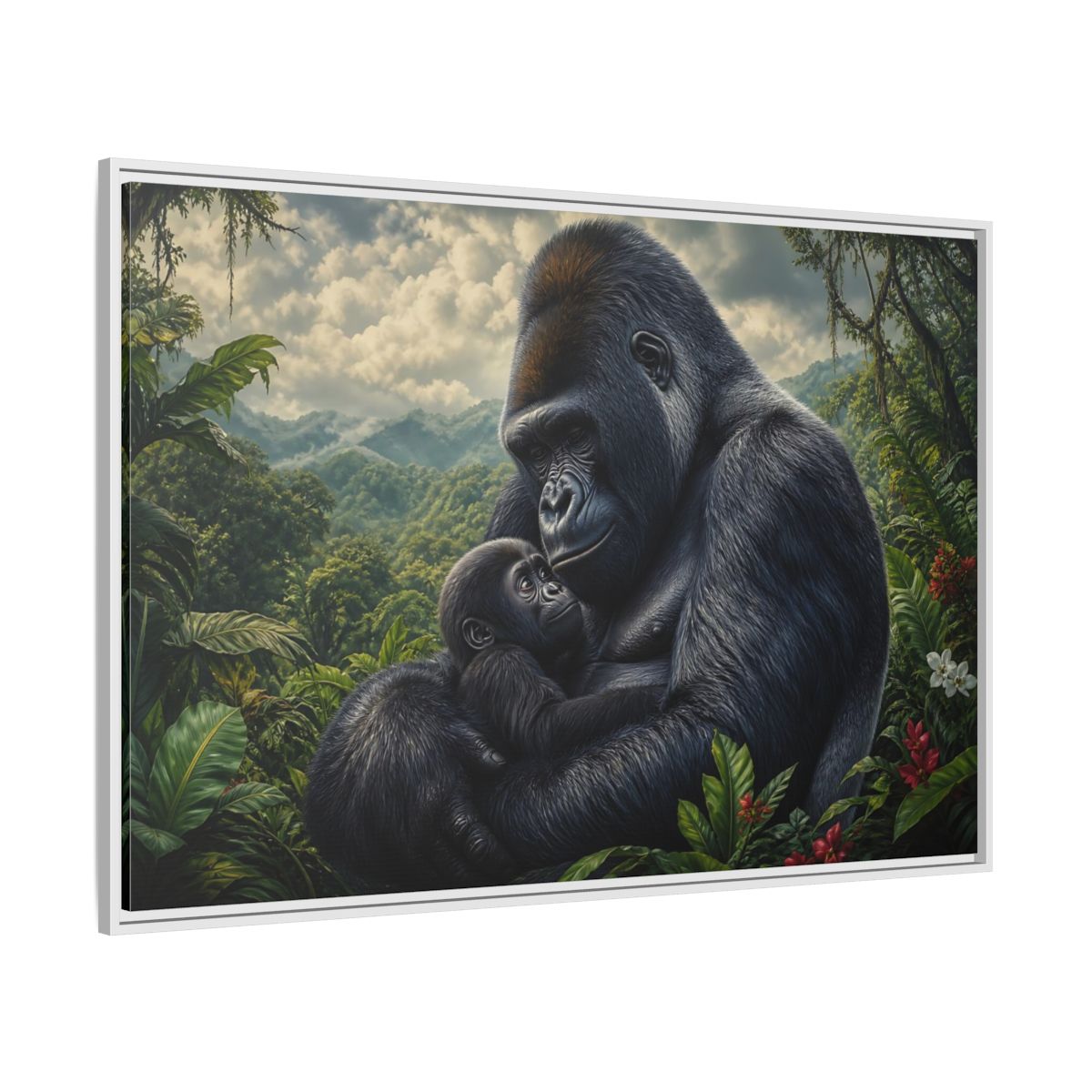 Side Mockup 7. Animals Gorilla Mother Gorilla Mother shown as stretched canvas wall art