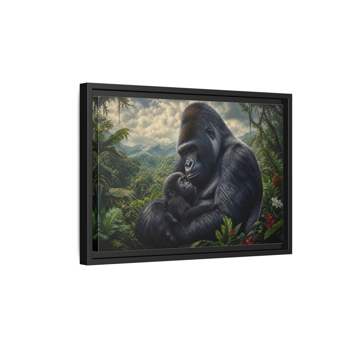 Side Mockup 6. Animals Gorilla Mother Gorilla Mother shown as stretched canvas wall art